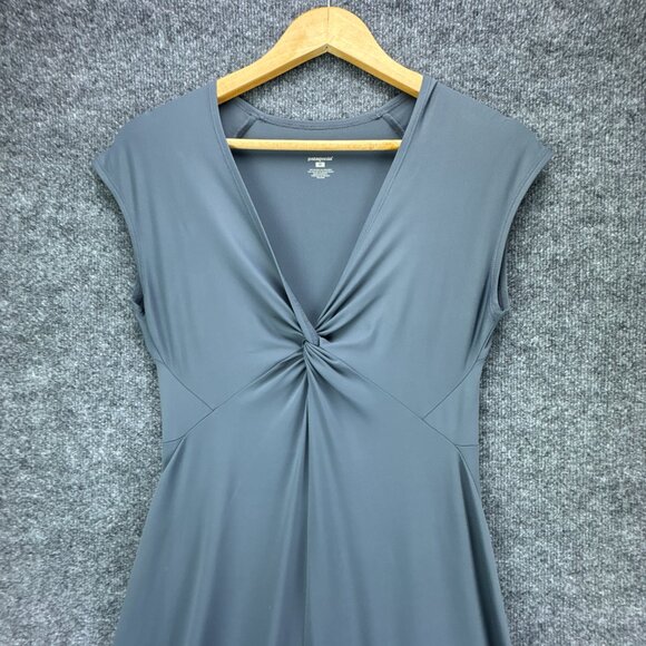 Patagonia Bandha Twist Front Dress Womens Medium Gray Stretchy Flowy‎ Cap Sleeve - Picture 2 of 13